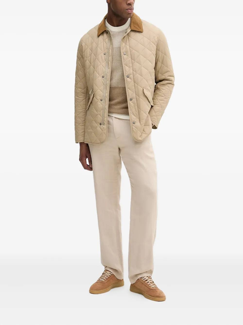 Barbour Gewatteerd jack met ribfluwelen kraag Beige