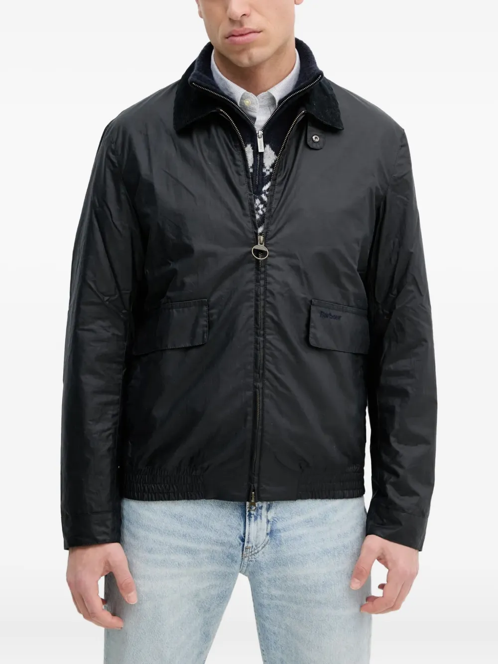 Barbour Newbury jack met ritssluiting en ribfluwelen kraag Blauw