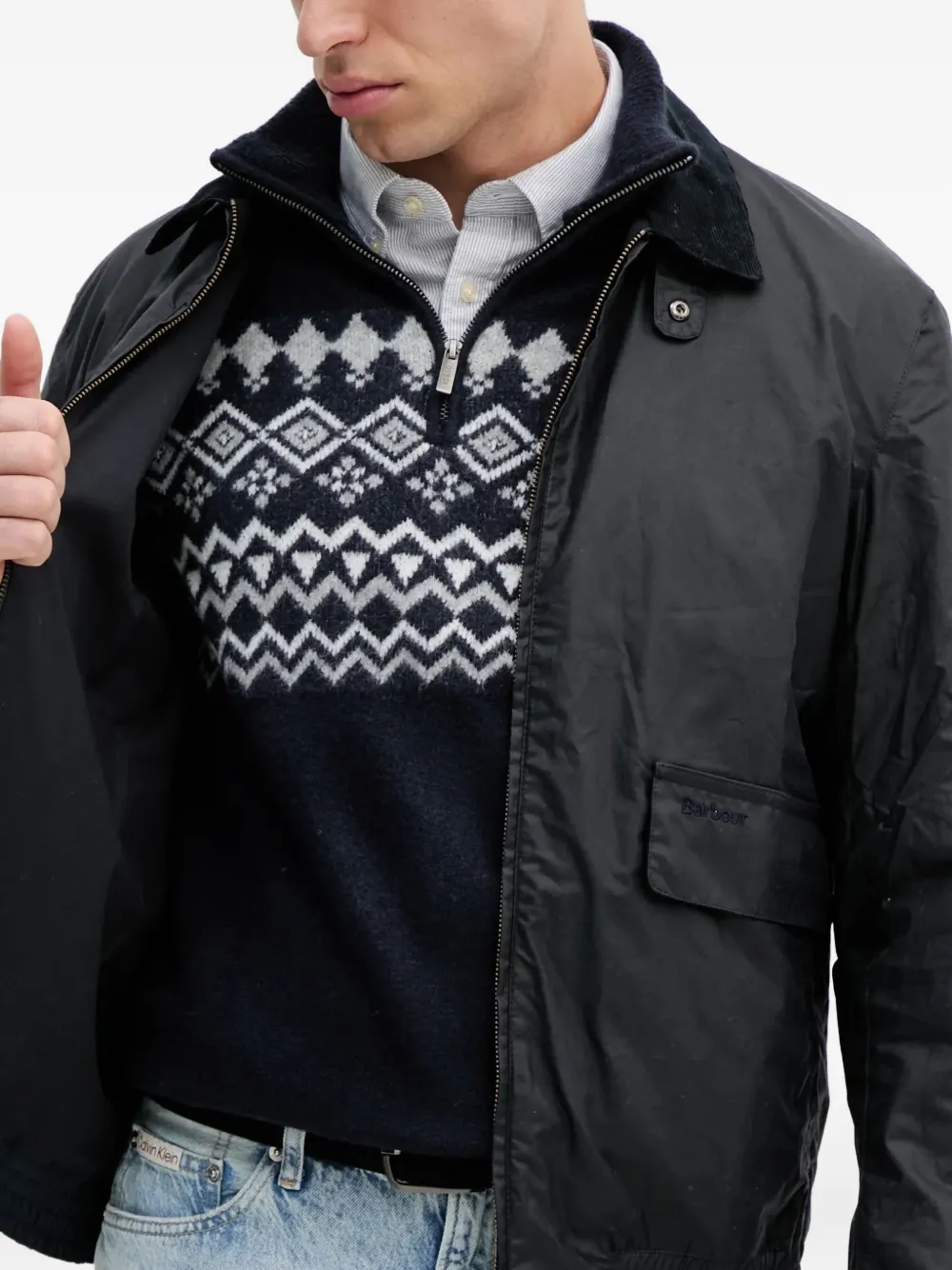 Barbour Newbury jack met ritssluiting en ribfluwelen kraag Blauw