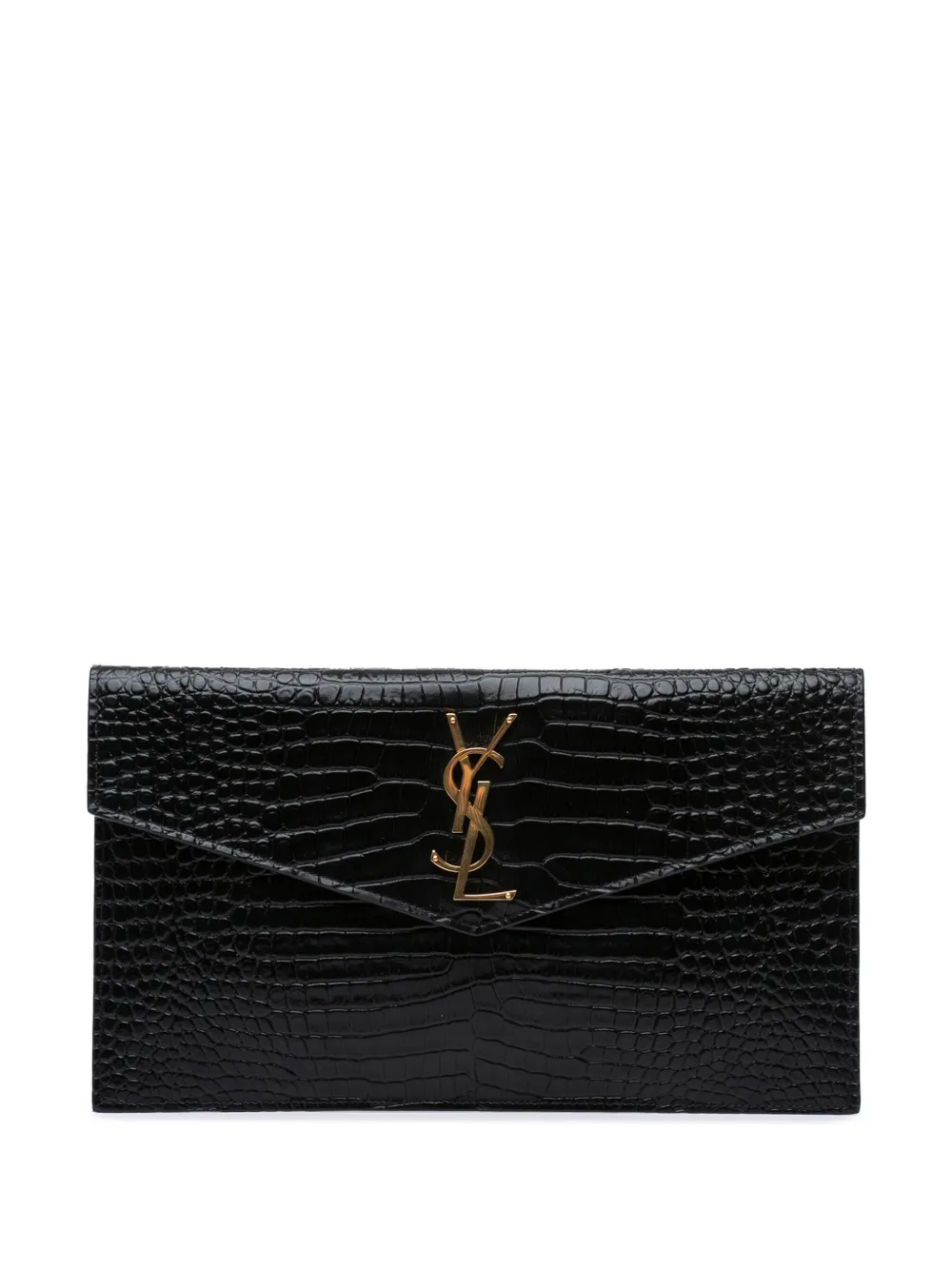 Saint Laurent Pre-Owned 2021 Croc Embossed Leather Uptown Pouch clutch bag | Black | Image 1