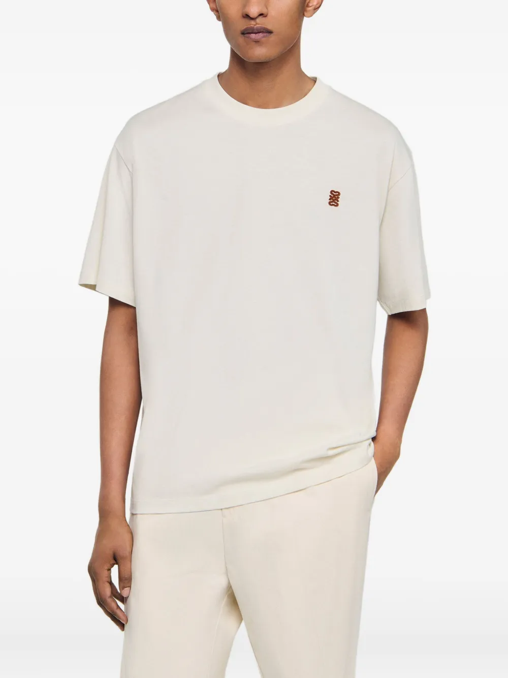 SANDRO Katoenen T-shirt met logodetail Beige