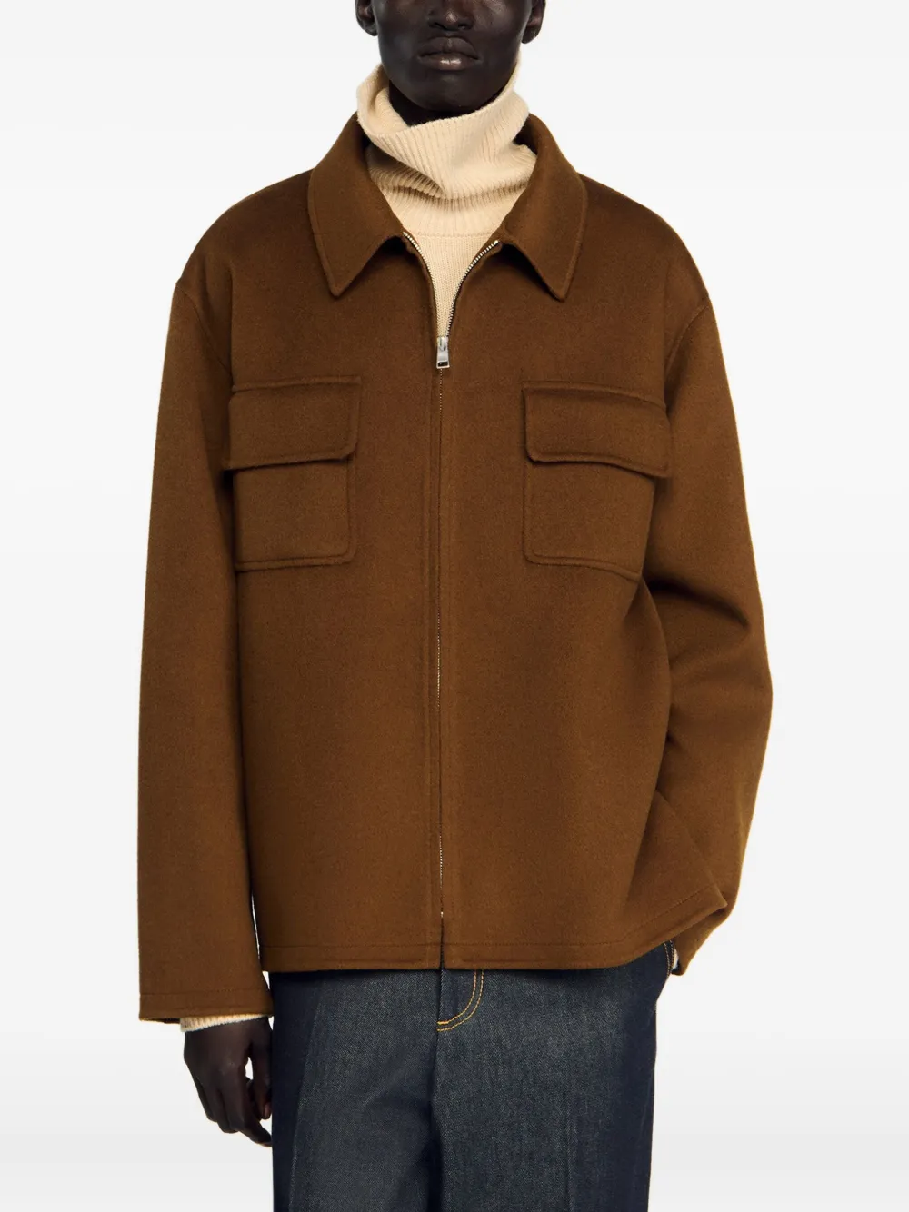 SANDRO Jack met opgestikte zak en rits Bruin