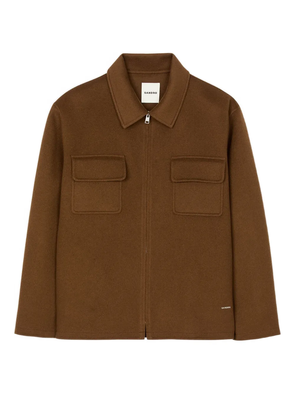 Sandro Zip-front Patch-pocket Jacket In Brown