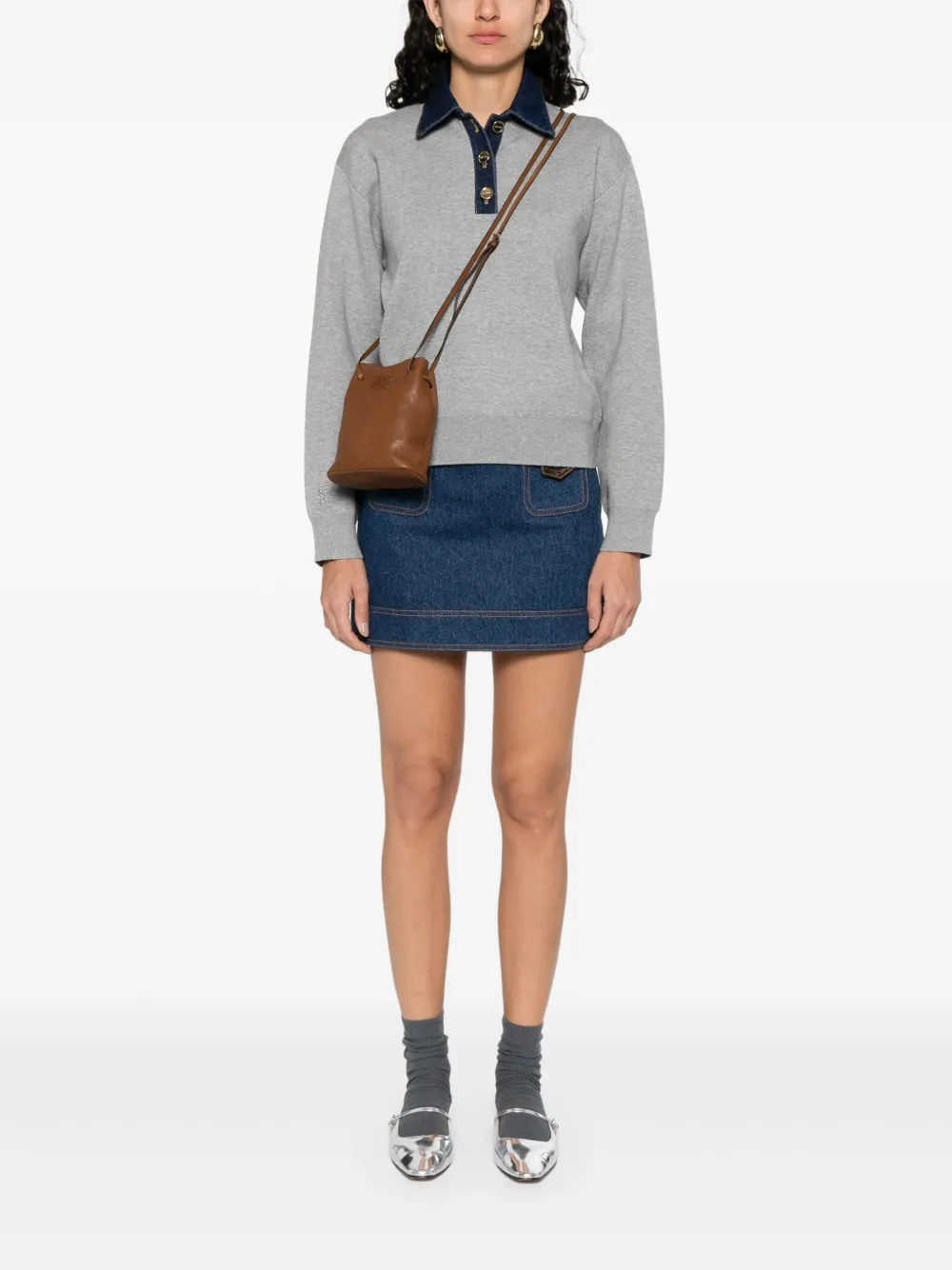 SANDRO Polotop met denim afwerking - Grijs
