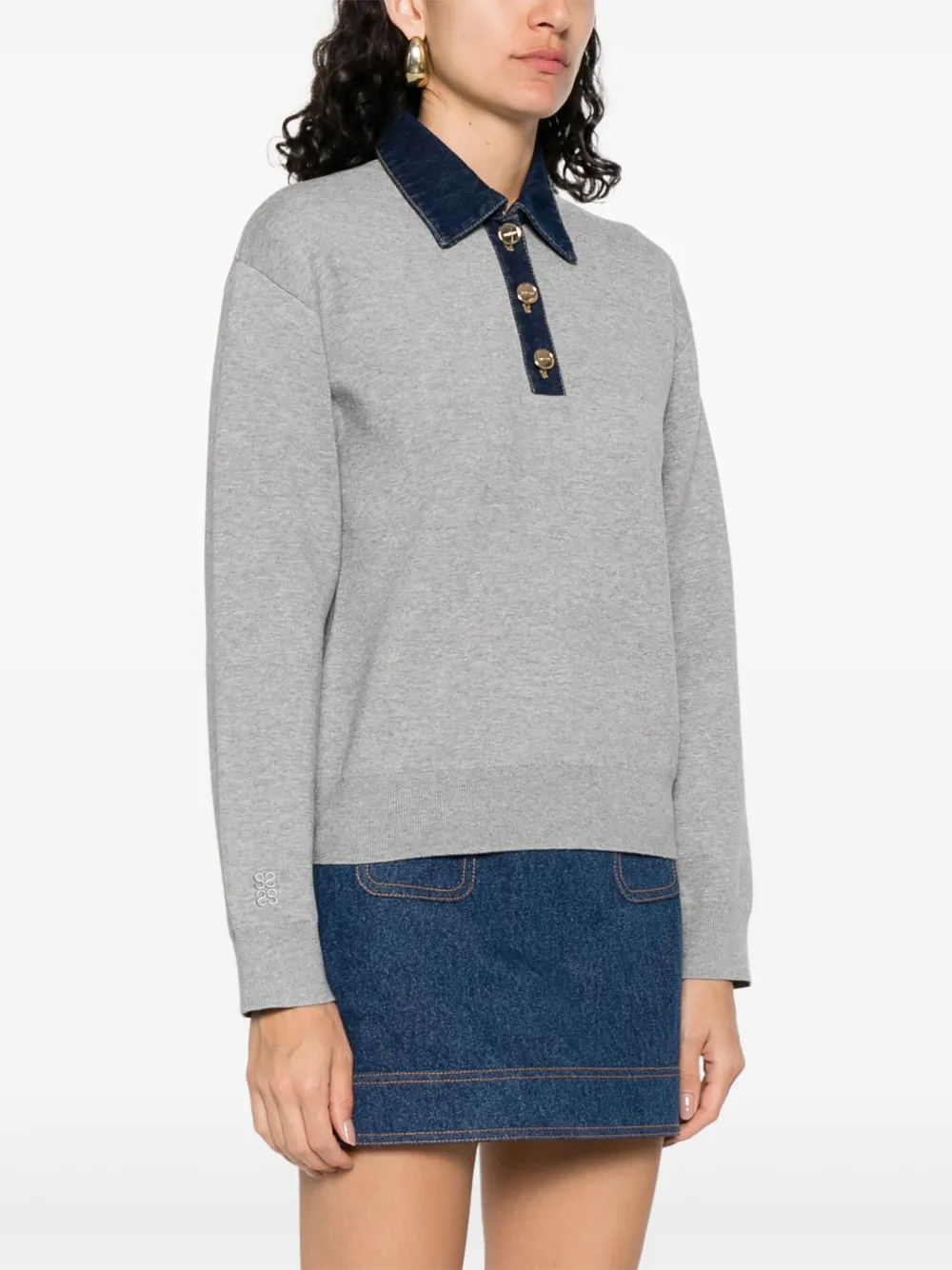 SANDRO Polotop met denim afwerking Grijs