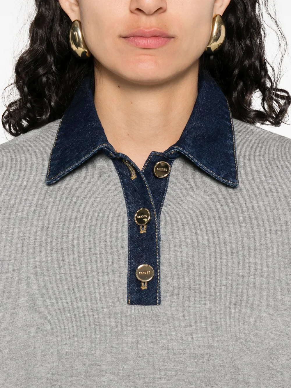 SANDRO Polotop met denim afwerking Grijs