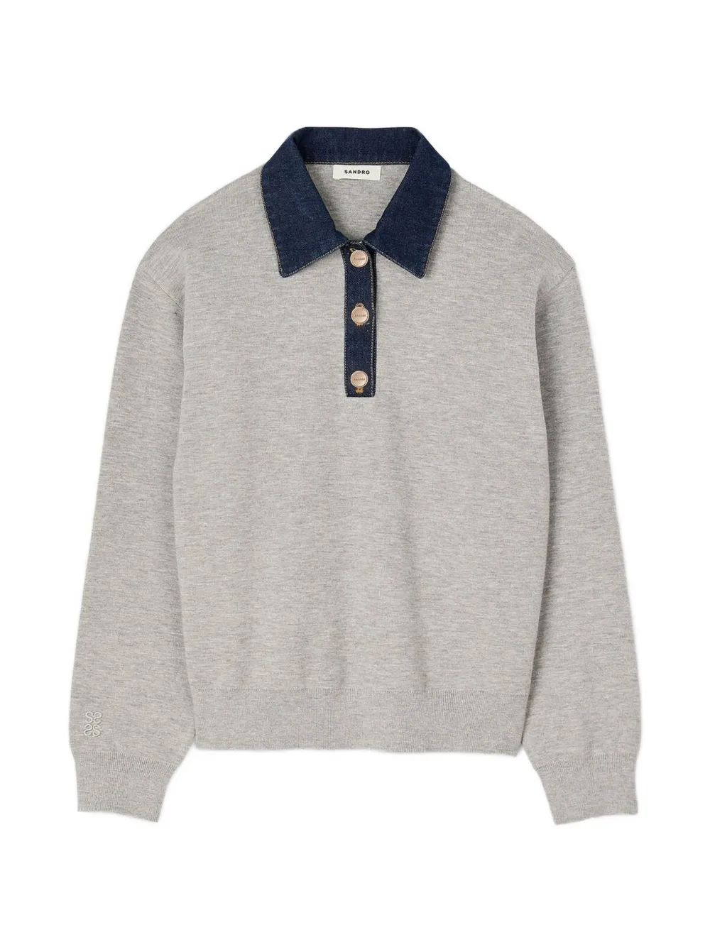 SANDRO Polo con bordo denim - Grigio