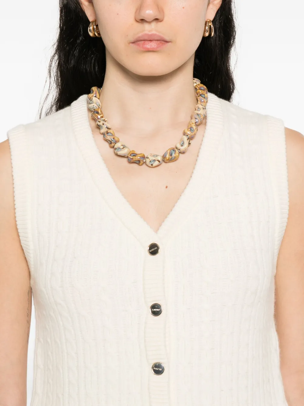 SANDRO Geribbeld vest Beige