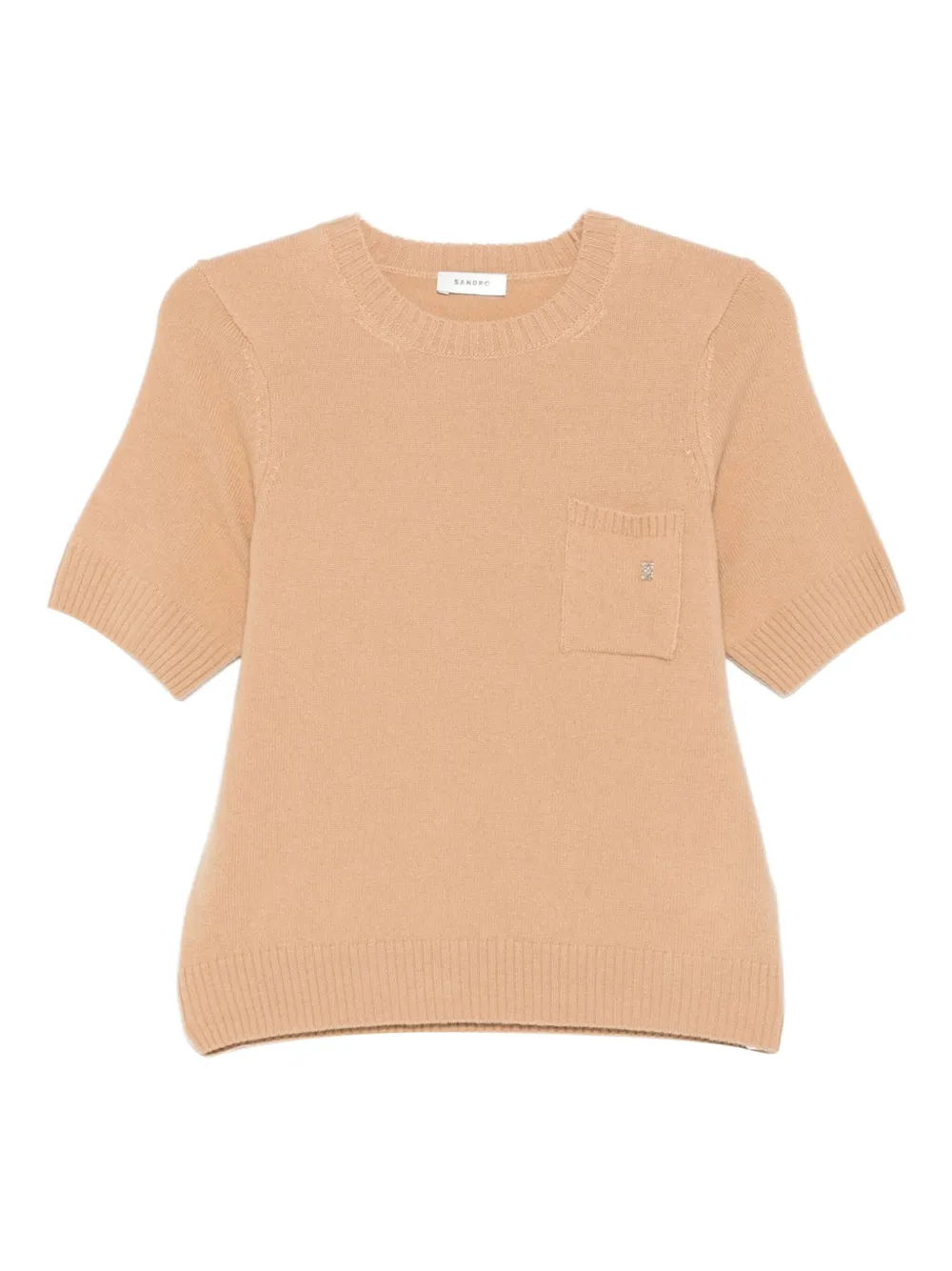 Sandro Pocket Short-sleeve Sweater In Brown