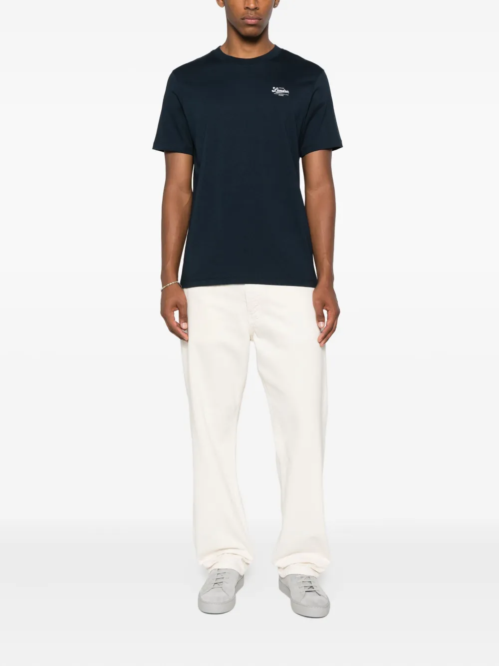 SANDRO T-shirt met logoprint met ronde hals Blauw