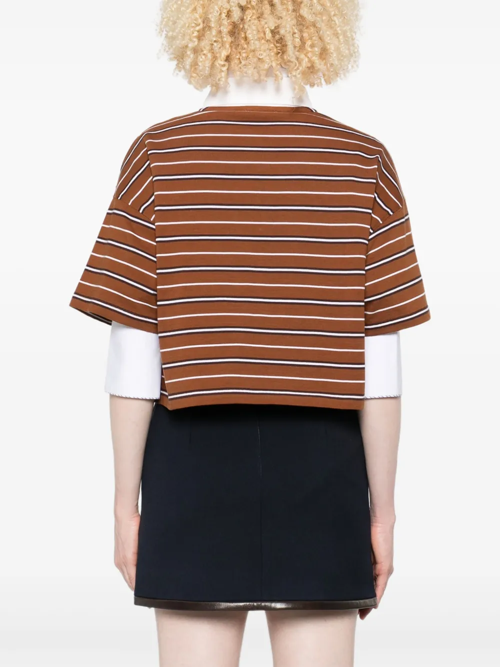 Sandro Womens Brown Striped Polo-collar Cotton-jersey T-shirt