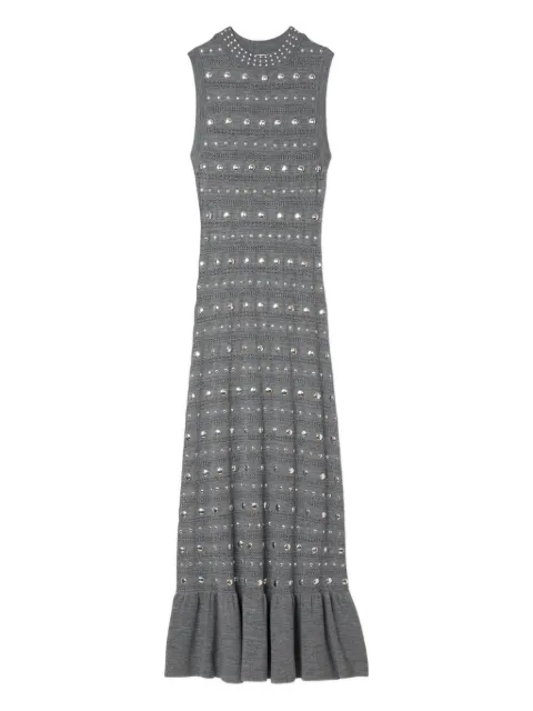 SANDRO metal-studded ruffled knitted dress