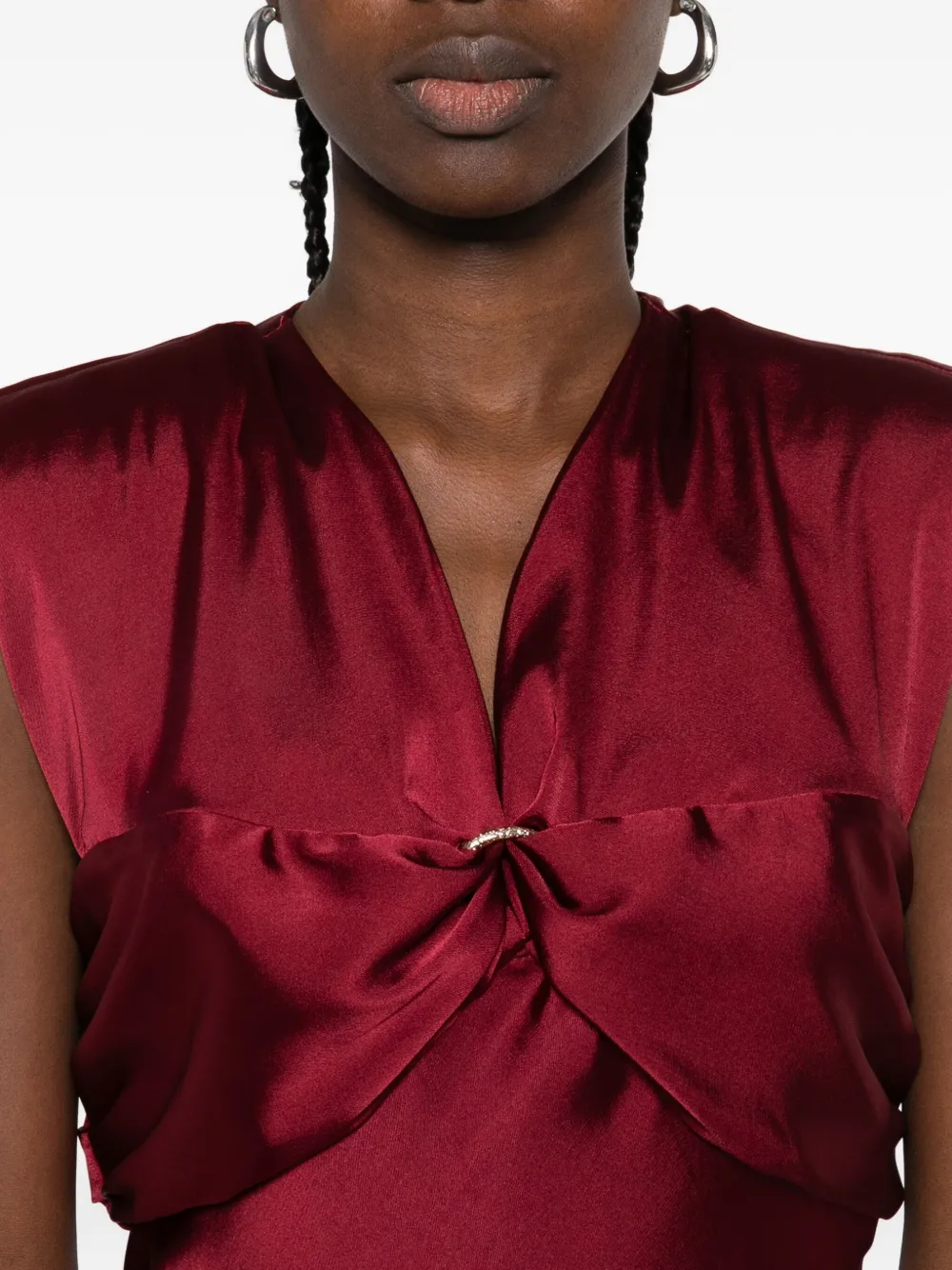 Sandro Womens Bordeaux V-neck Sleeveless Satin Maxi Dress In Red