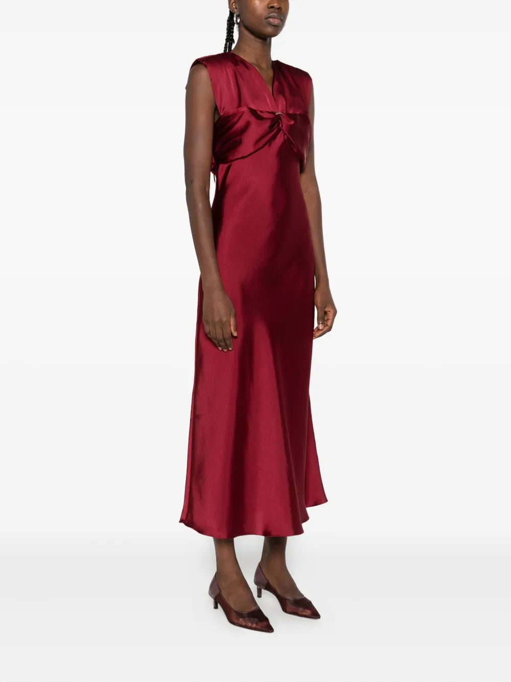 Sandro Womens Bordeaux V-neck Sleeveless Satin Maxi Dress In Red