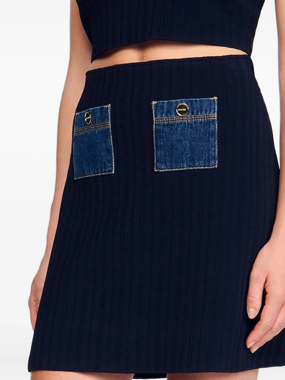 SANDRO Geribbelde rok met denim zak Blauw