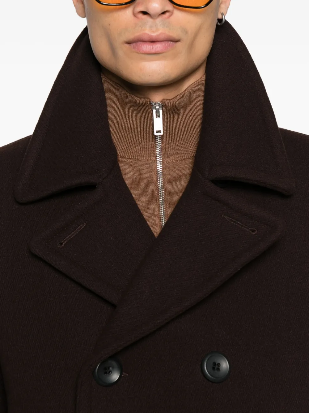 Sandro Double-breasted Wool Peacoat In Brown