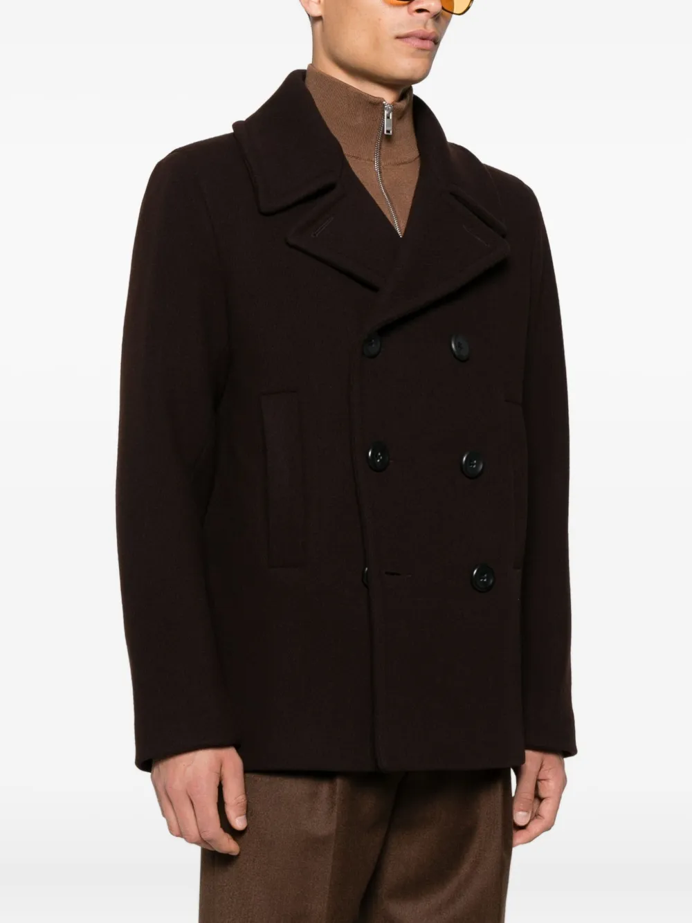 Sandro Double-breasted Wool Peacoat In Brown