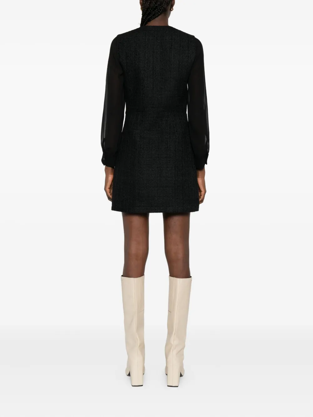 SANDRO Tweed mini-jurk met knoopdetail Zwart