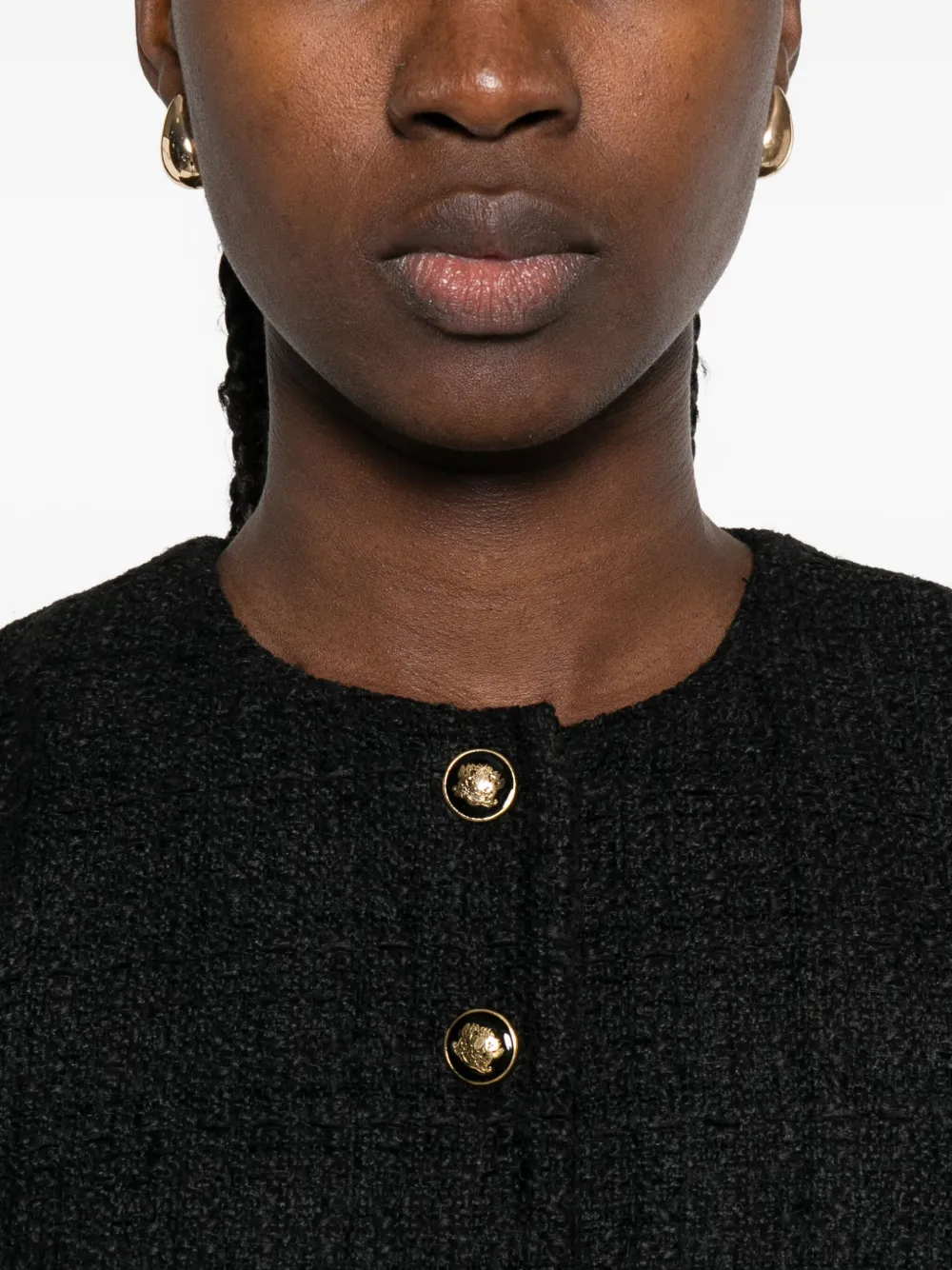 SANDRO Tweed mini-jurk met knoopdetail Zwart