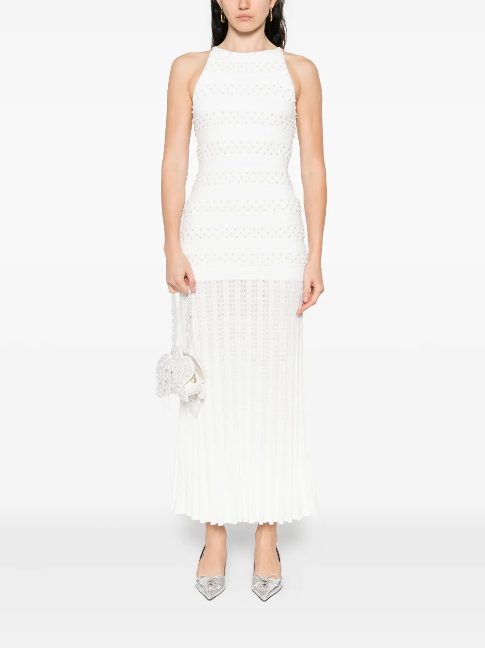 SANDRO Maxi-jurk verfraaid met parel - Beige