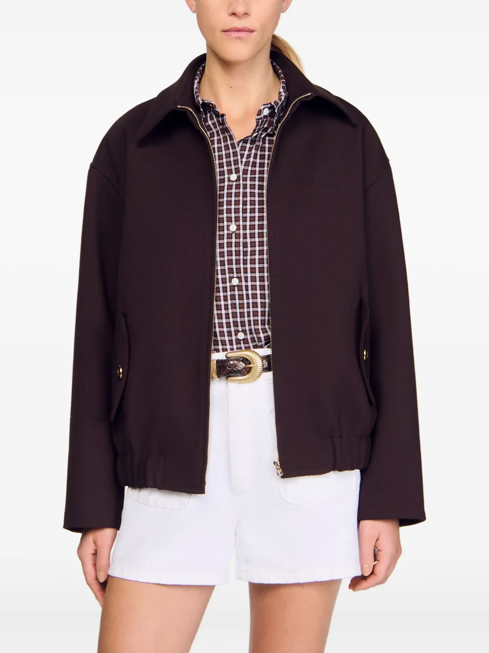 SANDRO Jack met elastische afwerking en ritssluiting Bruin