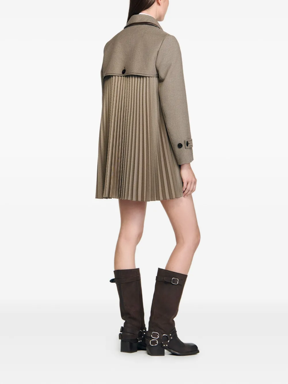 Sandro Pleated-panel Single-breasted Coat In Multi