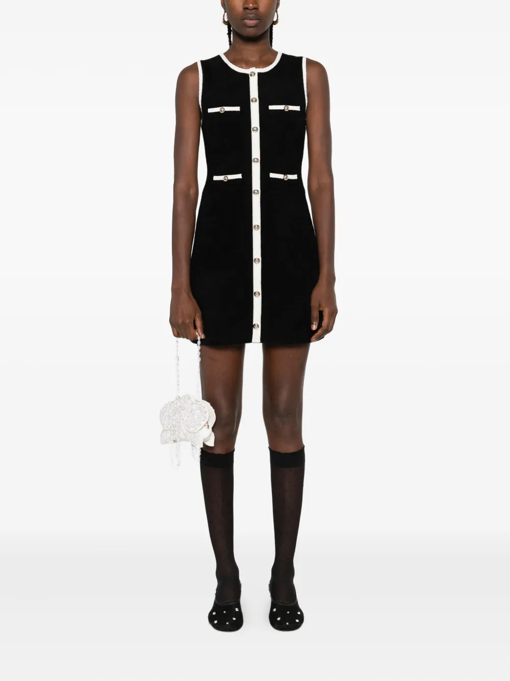 SANDRO Mouwloze mini-jurk met knoopdetail - Zwart