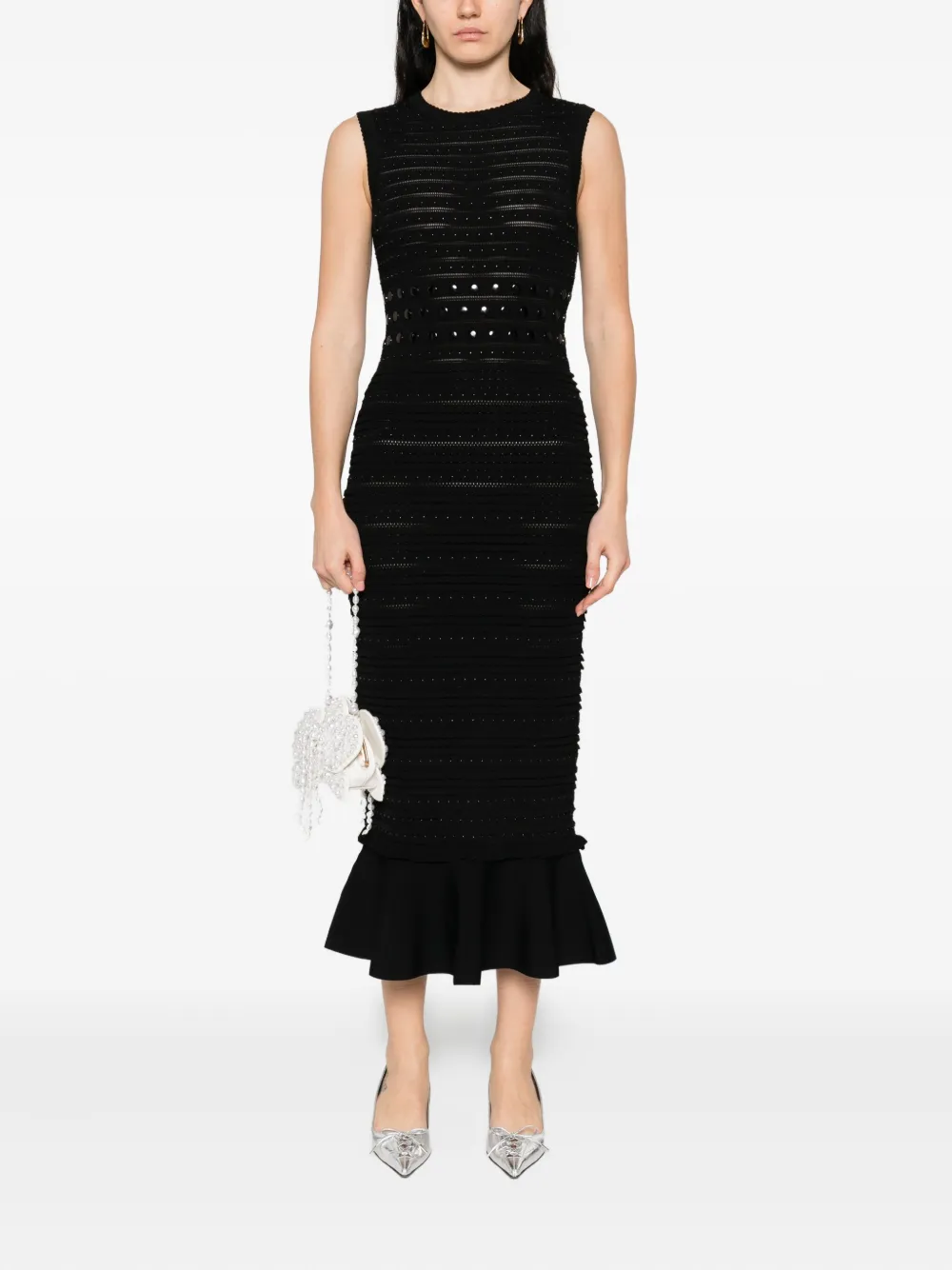 SANDRO Flared midi-jurk met textuur - Zwart