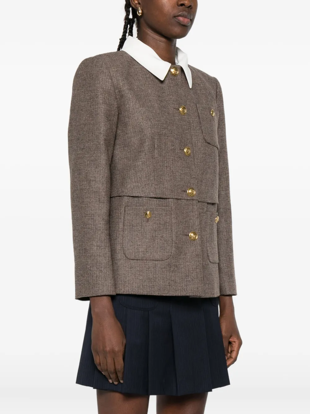 SANDRO Jack met afneembare kraag en pied-de-poule print Bruin