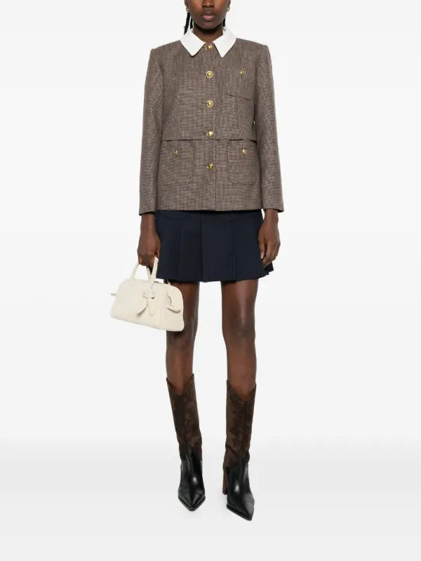 SANDRO Houndstooth detachable-collar Jacket Brown FARFETCH NZ