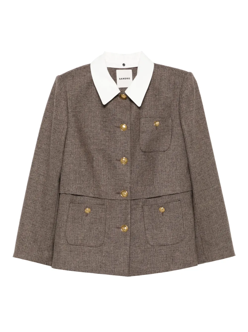 SANDRO houndstooth detachable-collar jacket | Brown | Image 1