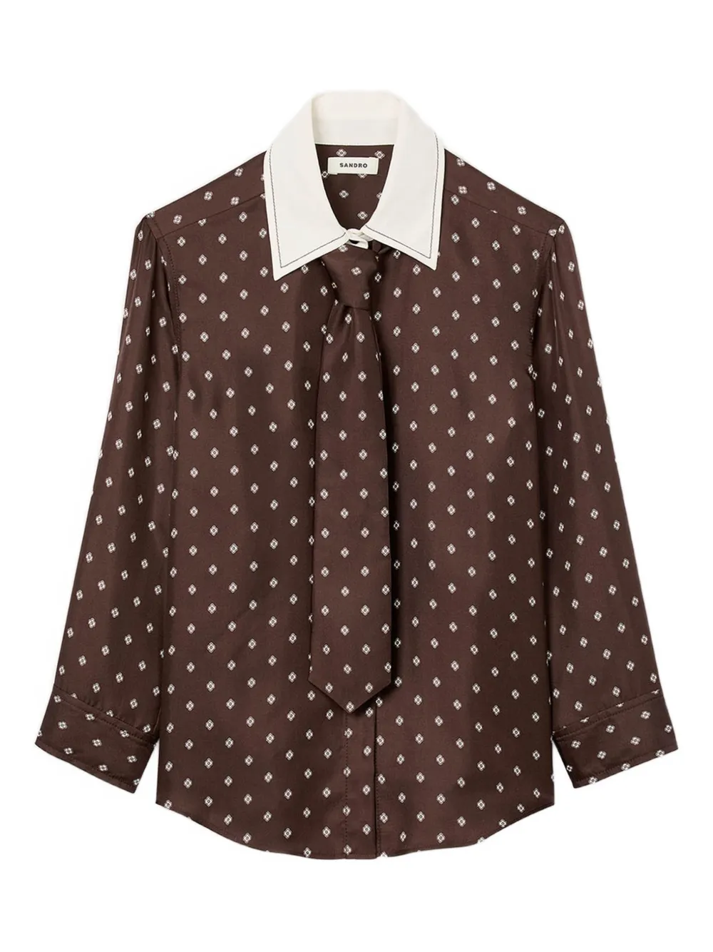 SANDRO camisa con estampado geométrico y moño en el cuello | marrón | Image 1