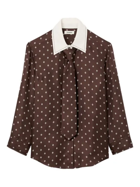 SANDRO geometric-print tie-neck shirt