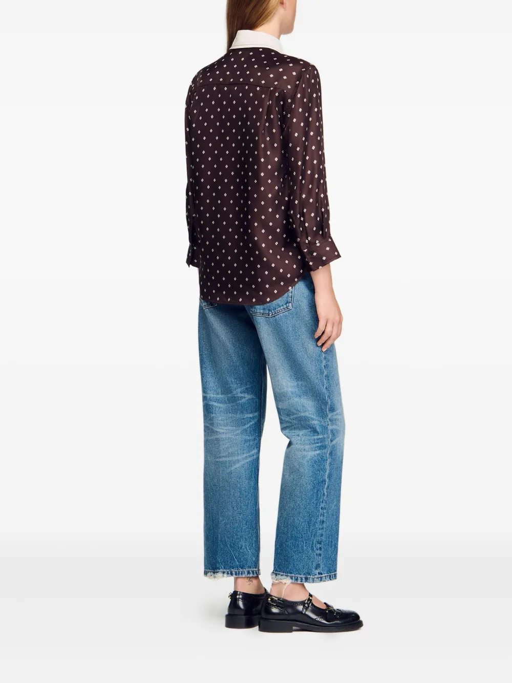 SANDRO Blouse met geometrische print en gestrikte hals Bruin