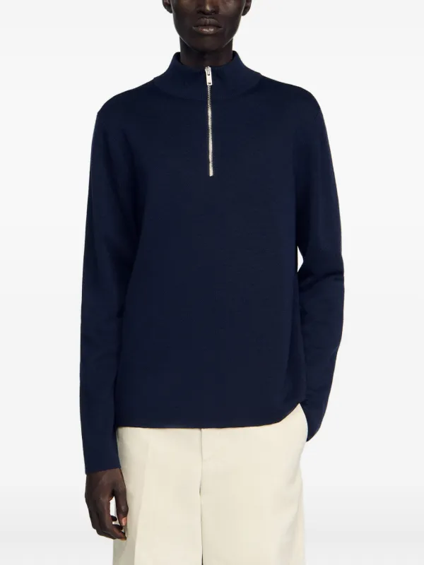 SANDRO stand-collar zip-up Sweater | Blue | FARFETCH IE