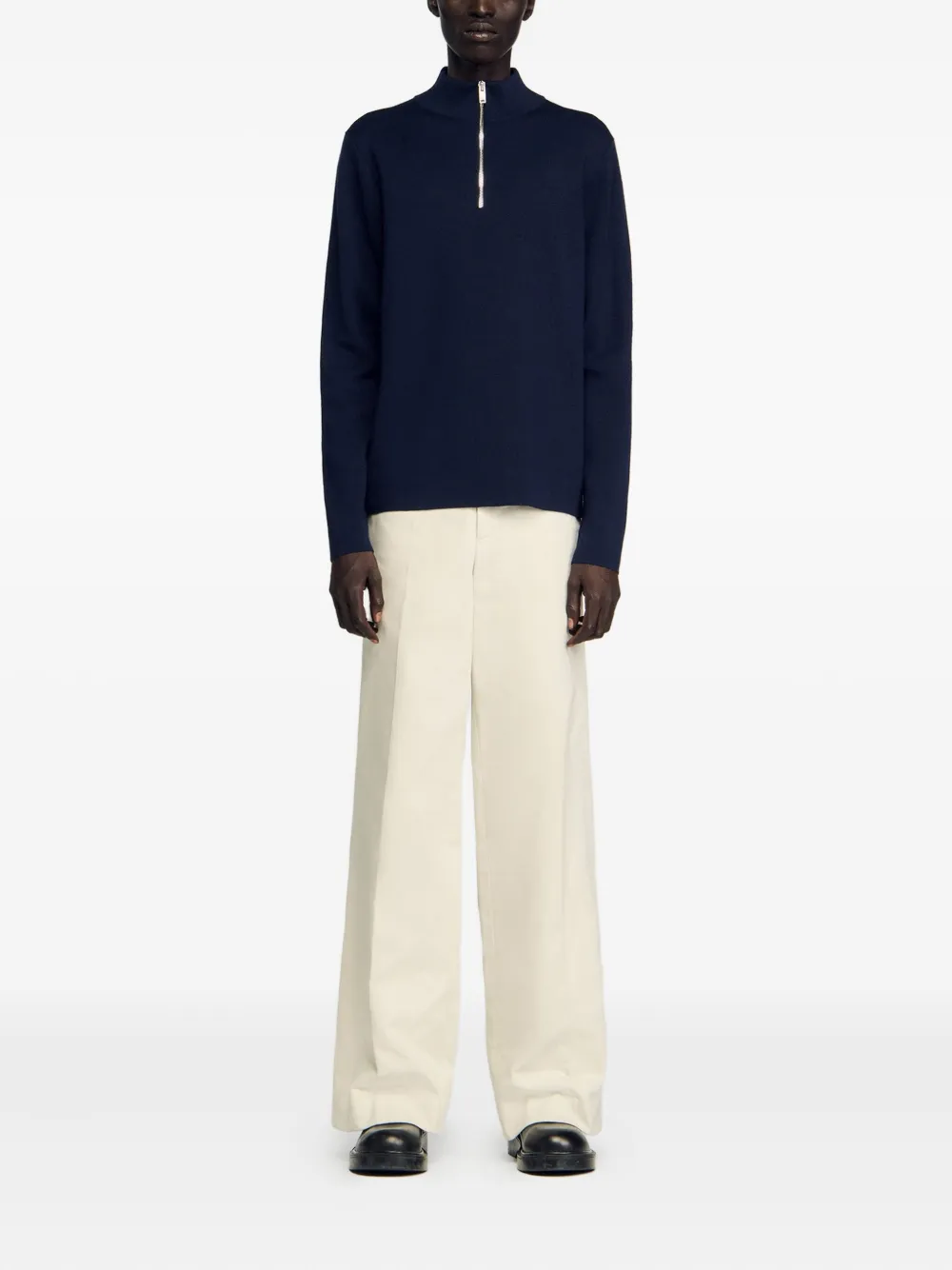 SANDRO stand-collar zip-up sweater - Blauw