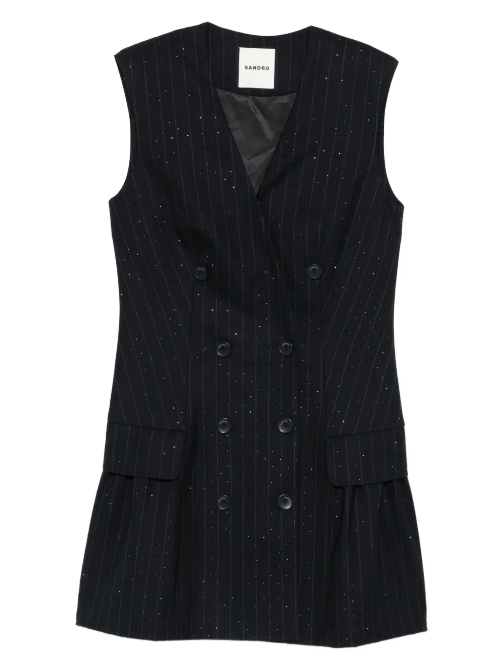 SANDRO Abito smanicato gessato con strass - Blu