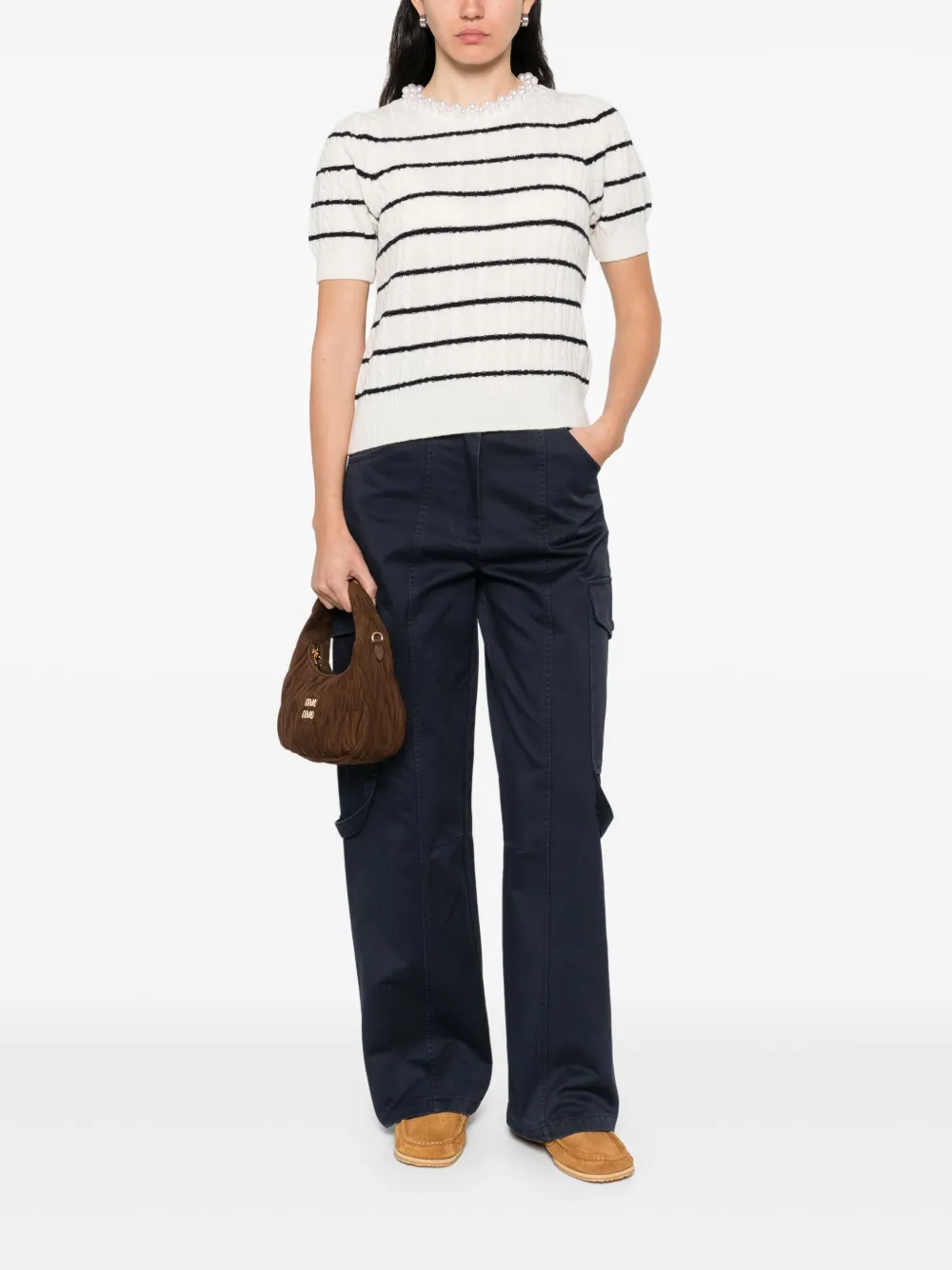 SANDRO Gestreept T-shirt Beige