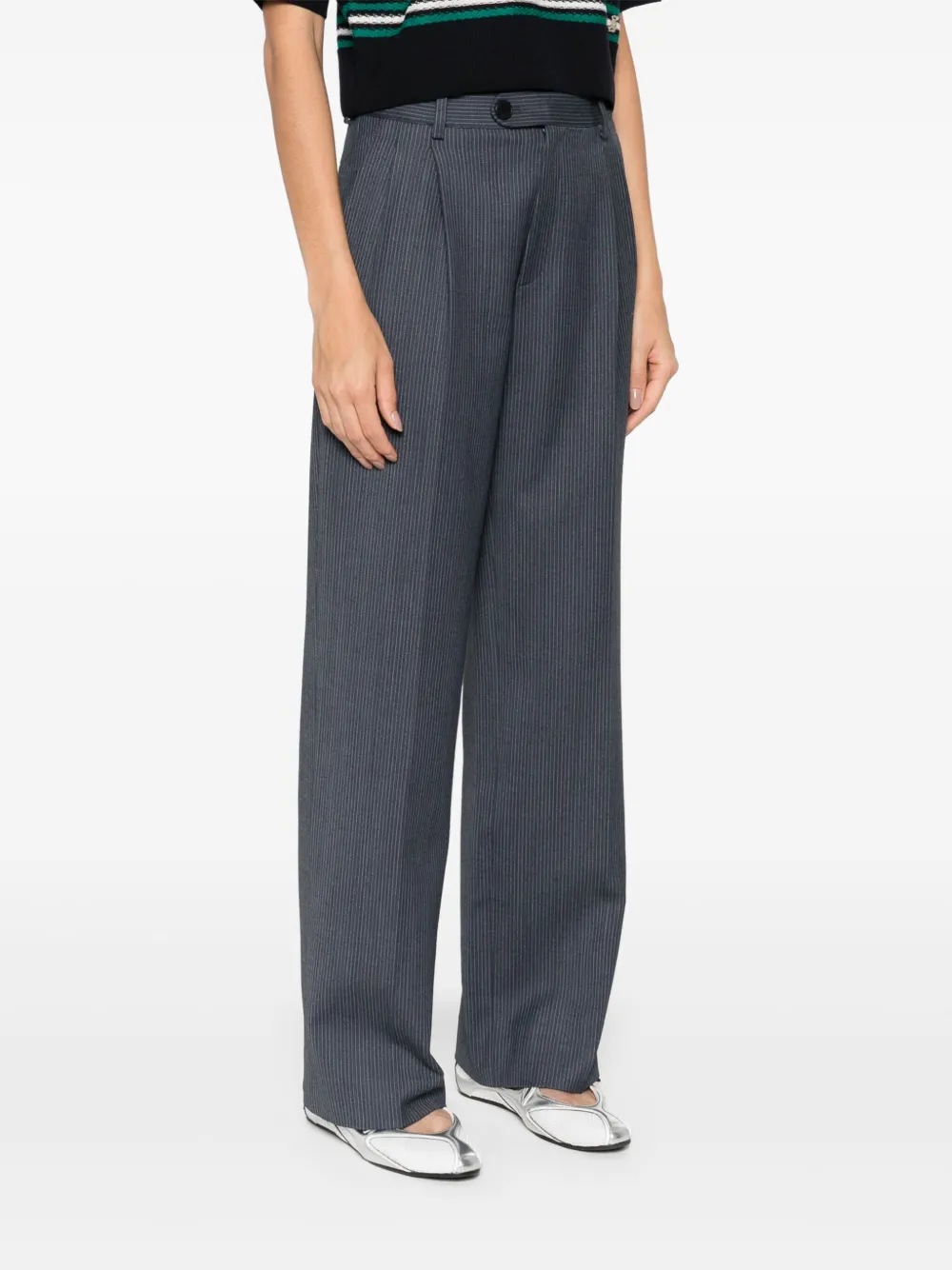 SANDRO Gestreepte straight broek Blauw
