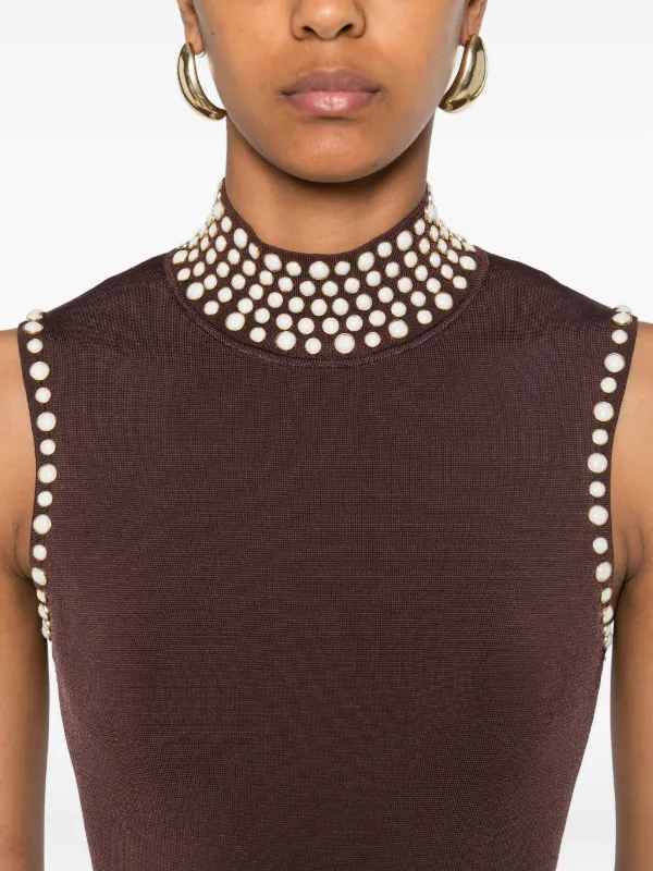 SANDRO Fringed Knit Midi Dress | Brown | FARFETCH UZ