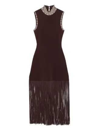 SANDRO Fringed Knit Midi Dress | Brown | FARFETCH