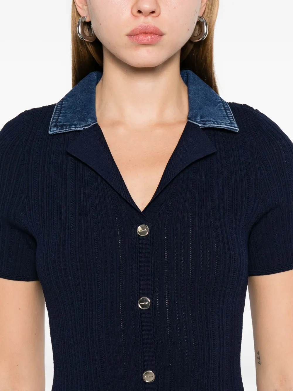 SANDRO Gebreide jurk met V-hals Blauw