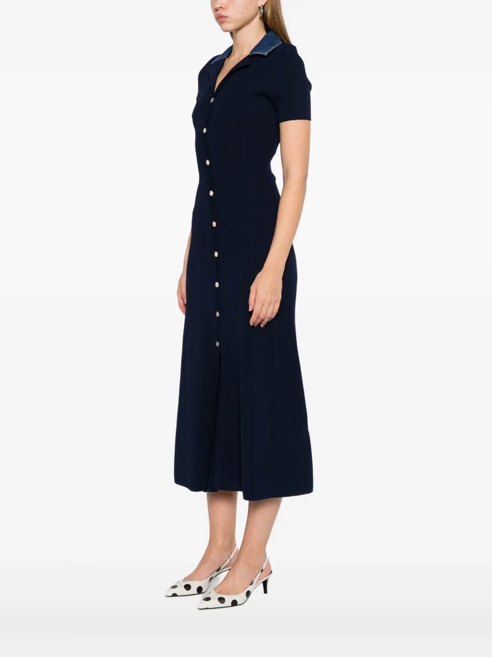 SANDRO Gebreide jurk met V-hals Blauw