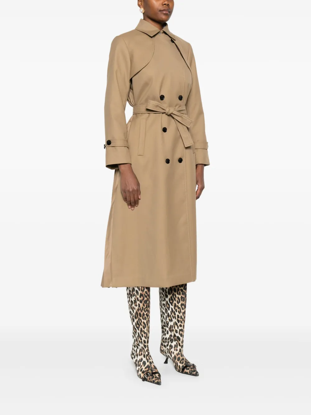 SANDRO Trenchcoat met dubbele rij knopen en ceintuur Bruin