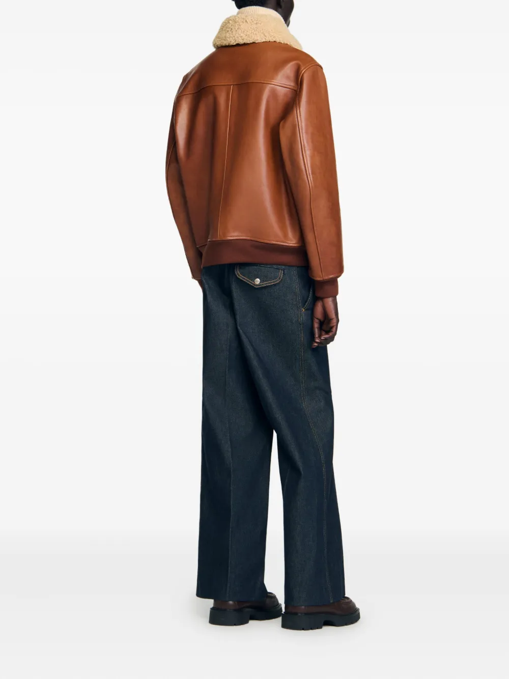 SANDRO Leren jack Bruin