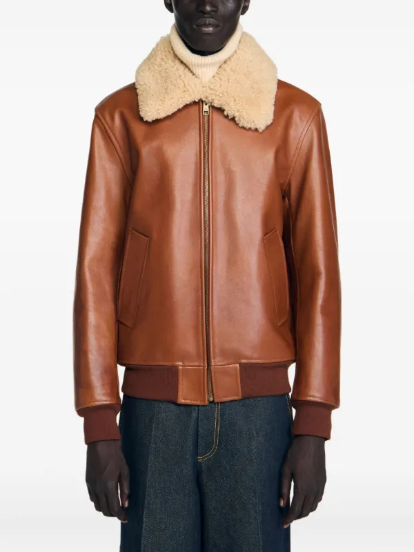 Veste En Peau De Mouton Sandro Taille 1 - Style Caban, Couleur Beige - Occasion Très Bon état
