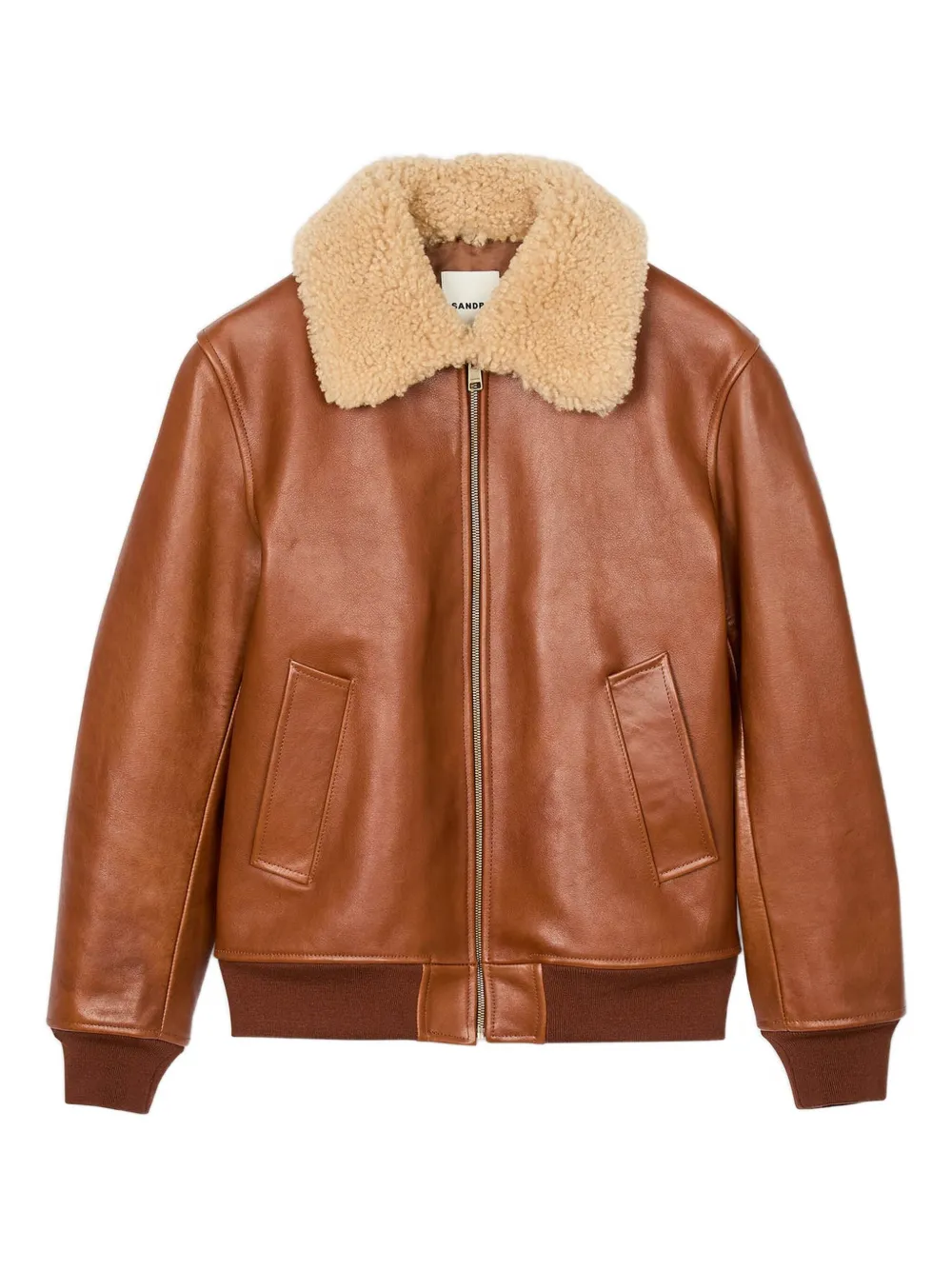 SANDRO shearling collar leather jacket | Brown | Image 1
