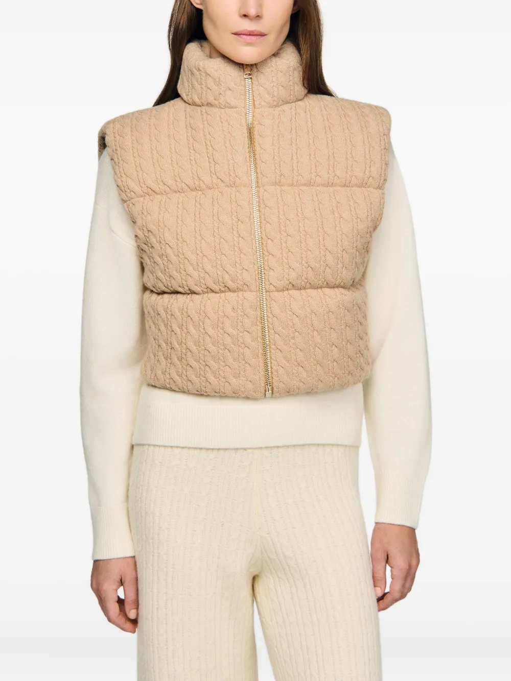 SANDRO Kabelgebreide bodywarmer Beige
