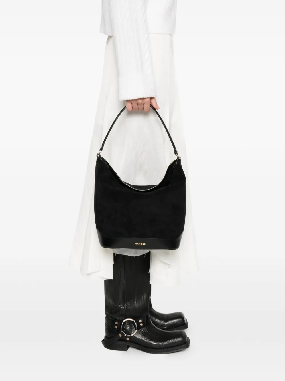 SANDRO Suède leren bucket-tas Zwart