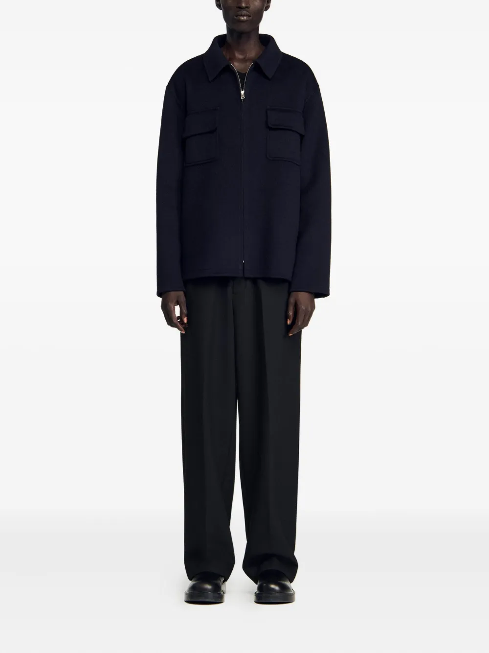 SANDRO Shirtjack met opgestikte zak en rits Blauw